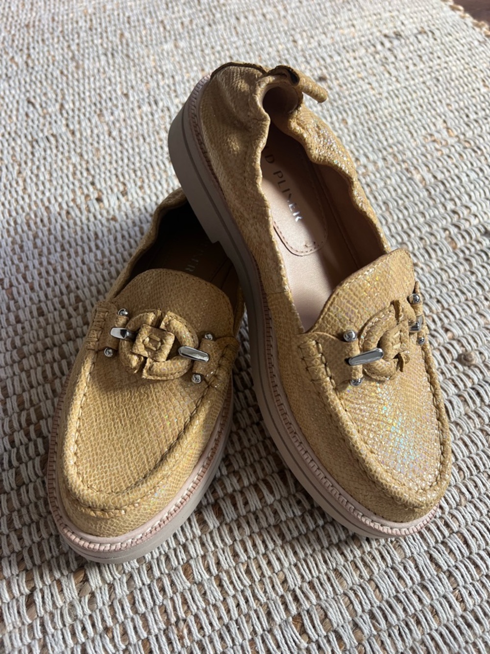 Donald J. Pliner Yellow Metallic Leather Loafers ( NEW)